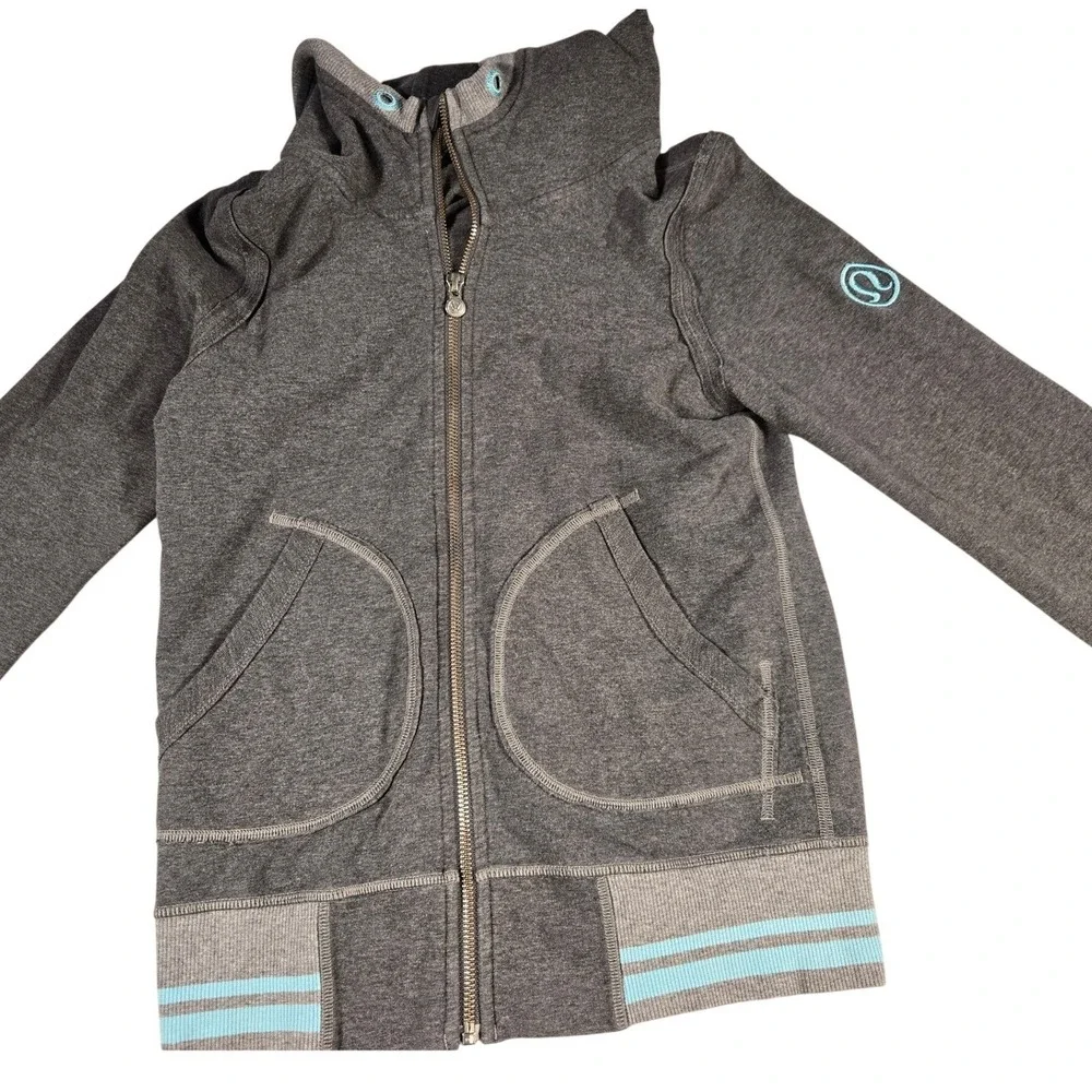 Lululemon Scuba Full Zip Hoodie Gray Teal Blue Women Size 2 Athletic Sweat